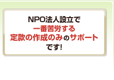 NPO法人設立で一番苦労する定款の作成のみのサポートです